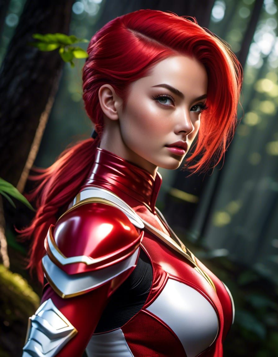 Majestic Female Power Ranger Soars Through Vibrant Forest in...