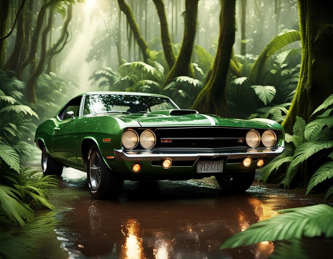 Classic Muscle Car Cruises Through Rainforest Majesty