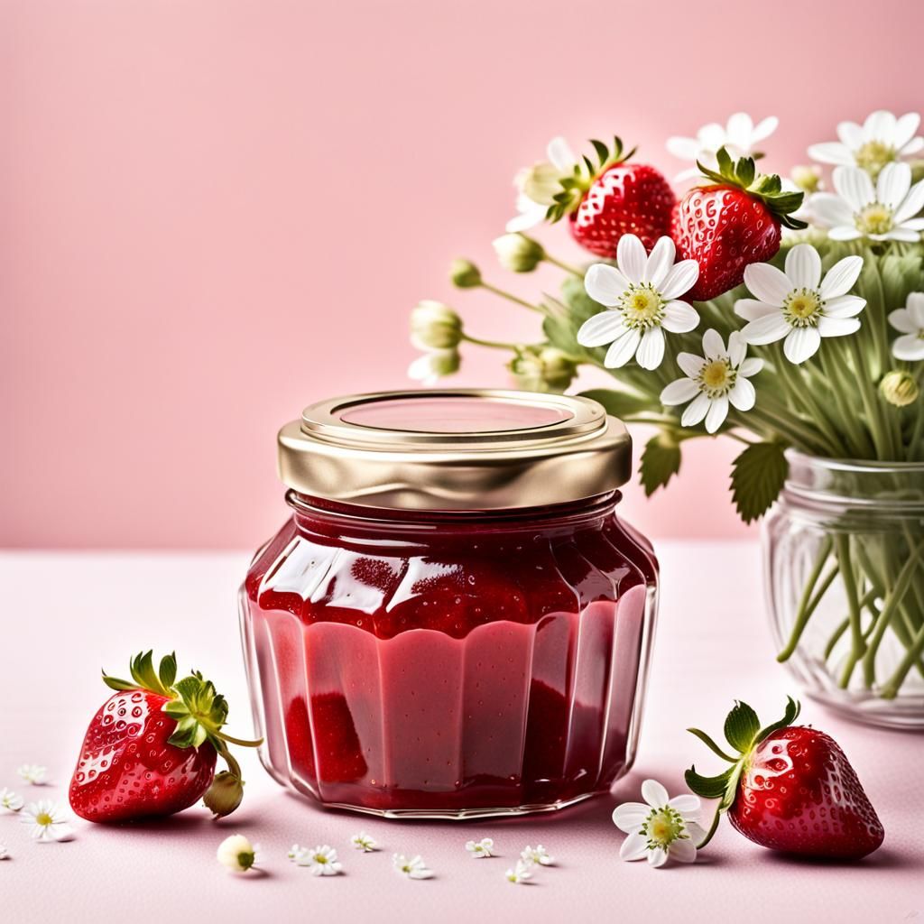 Pastel Pink Still Life with Strawberry Jam