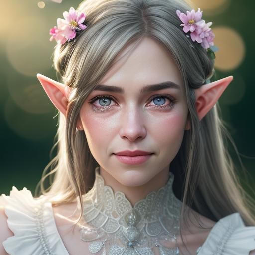 Hyper-Realistic Portrait of an Elf with Pink Eyes