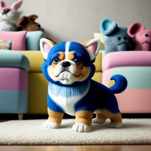 Whimsical Puppy Playtime in a Cozy Living Room