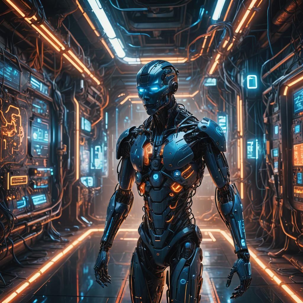 Humanoid Cybernetic Entity in Futuristic Laboratory