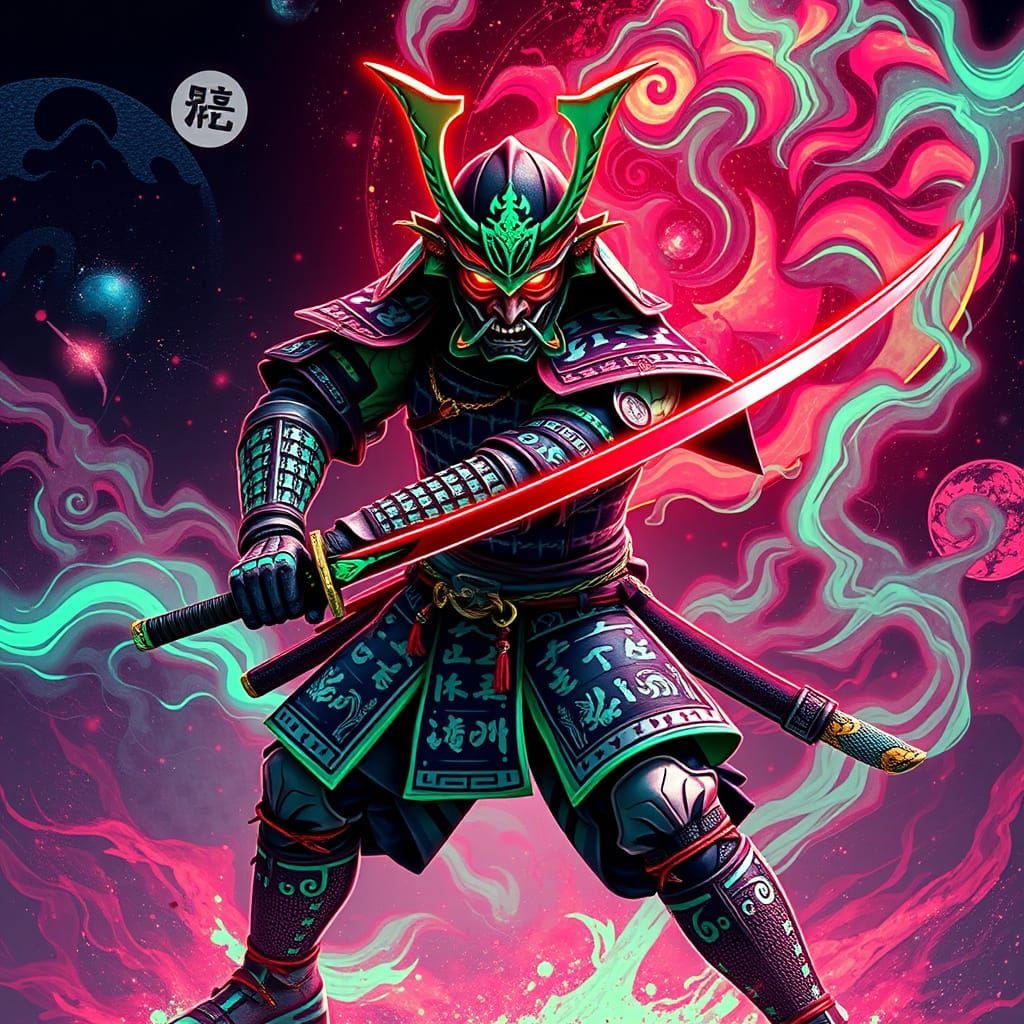 Majestic Samurai Warrior in Glowing Pastel Armor, Ready for ...