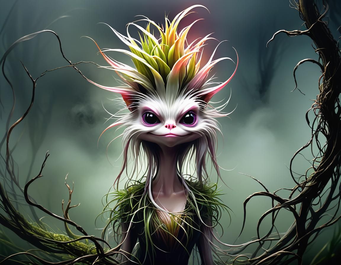 Ethereal Tillandsia in Mysterious, Sketchy Landscape