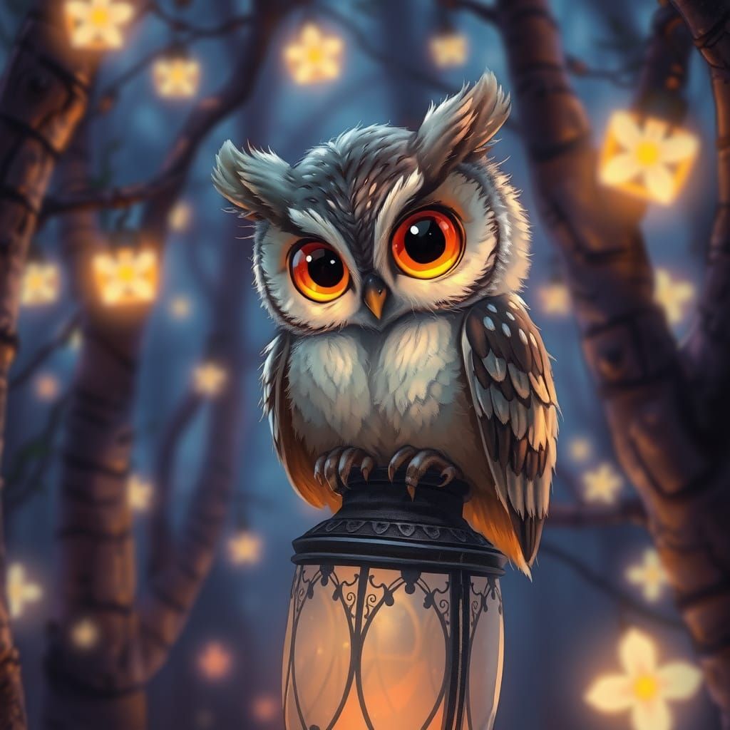 Enchanted Owl in Twilight Forest, Magical Realism