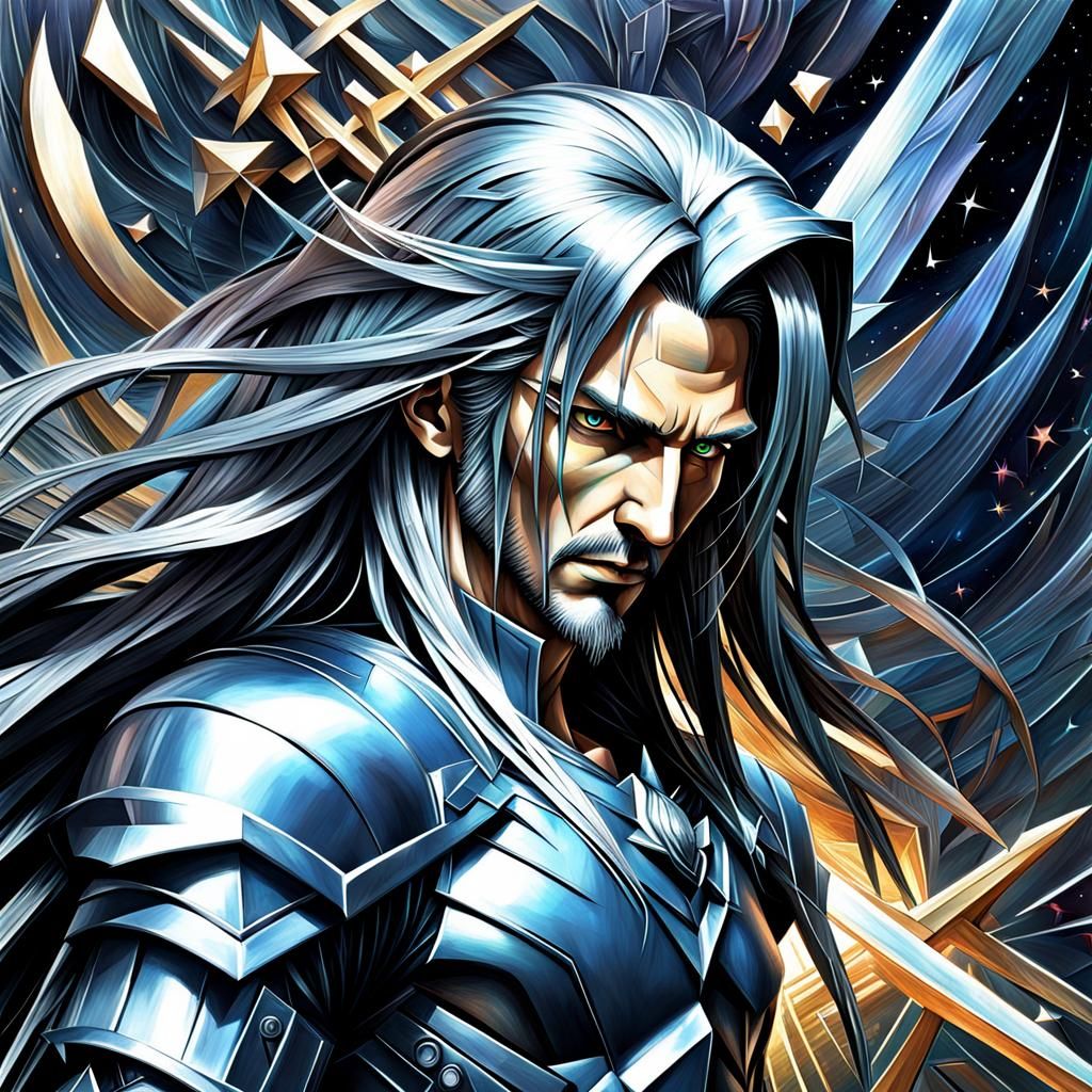 Cubist Sephiroth in Vibrant Metallic Hues