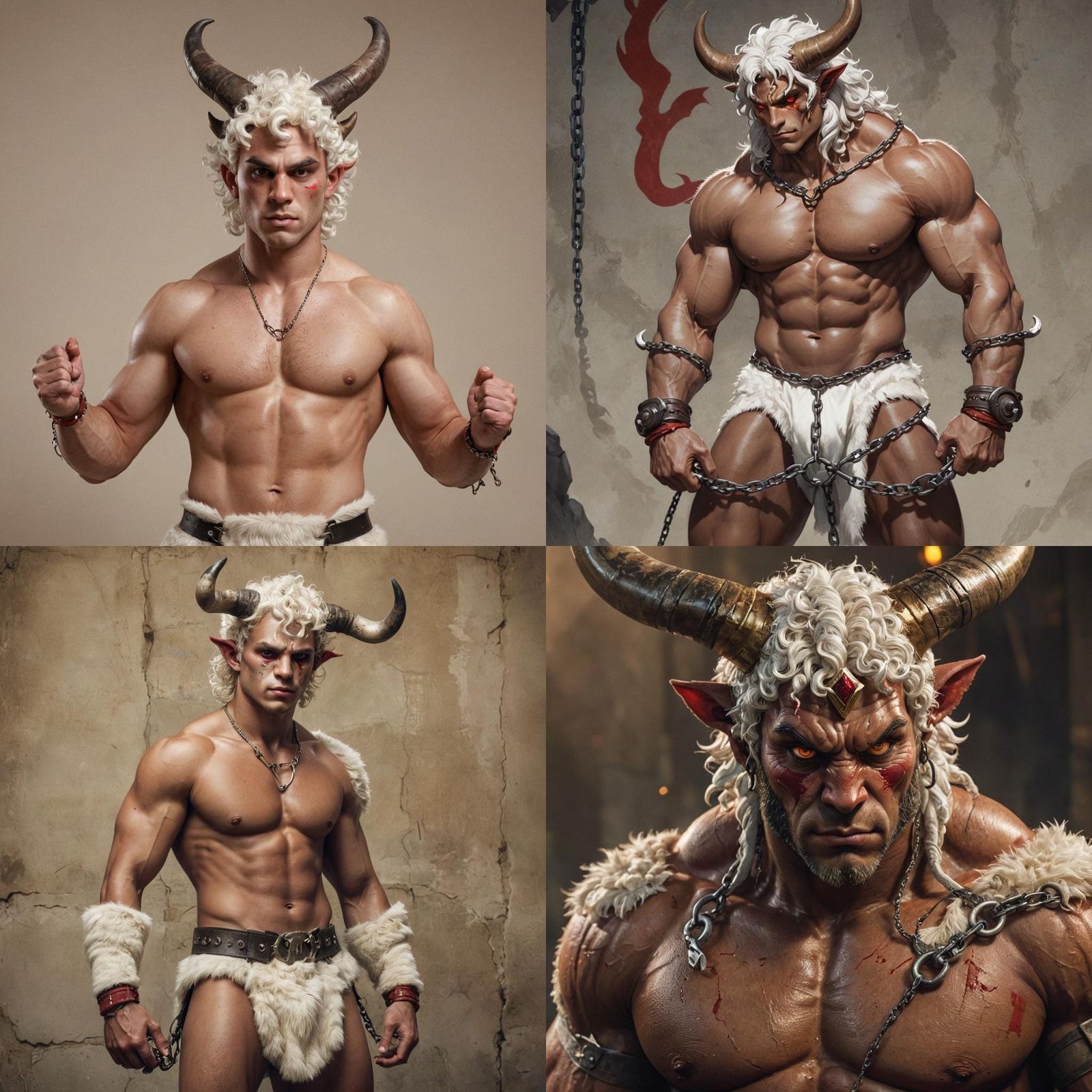 Anime-Style Minotaur Warrior with Anime Fur and Horns