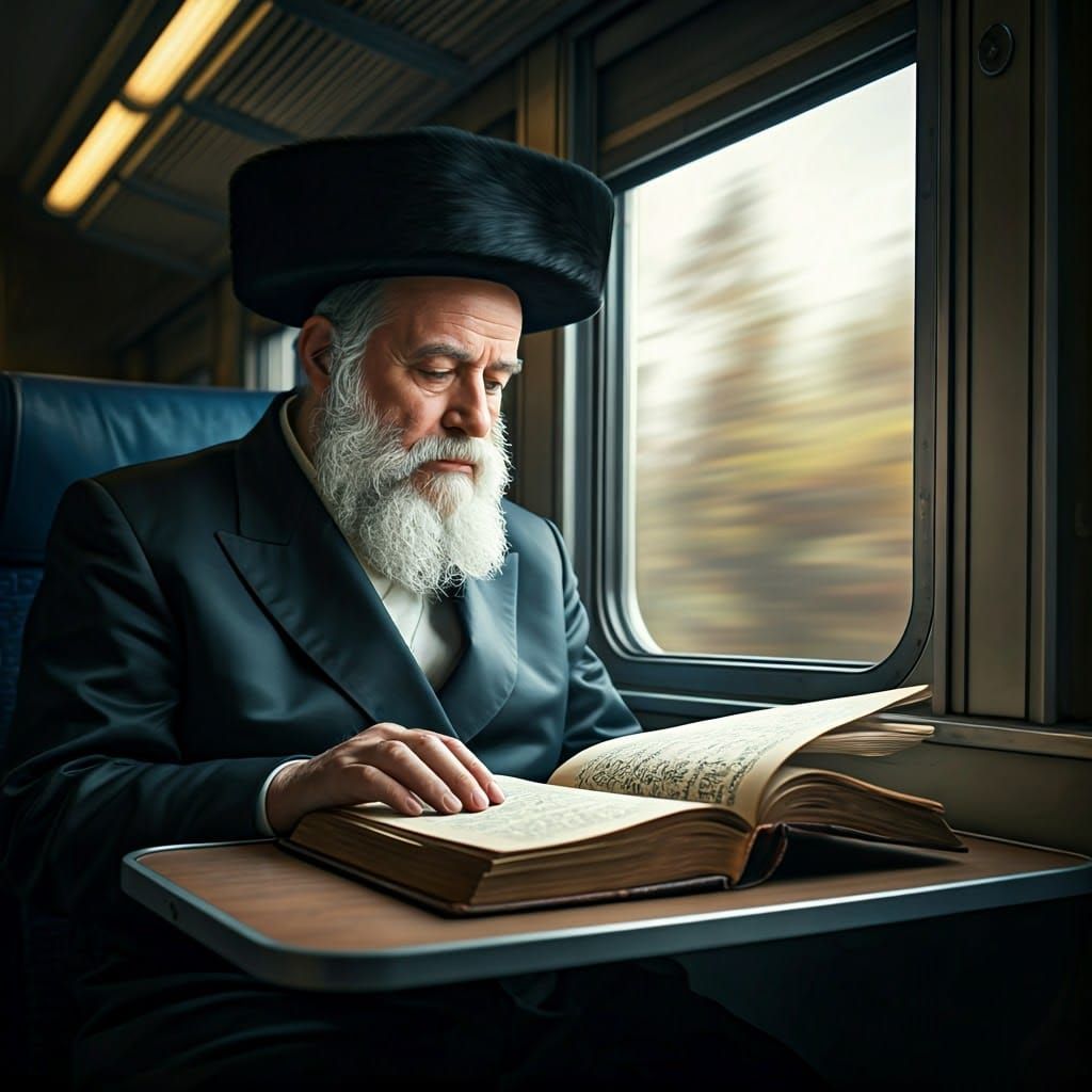 Contemplative Ultra-Orthodox Man Studies Ancient Texts by Tr...