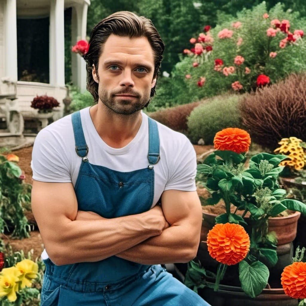 Actor Sebastian Stan as a Flower Gardener in a Dystopian Sci...