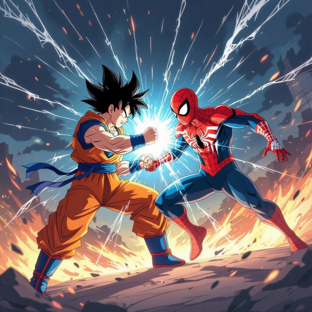 Goku Fights Spider-Man in Vibrant Anime Style