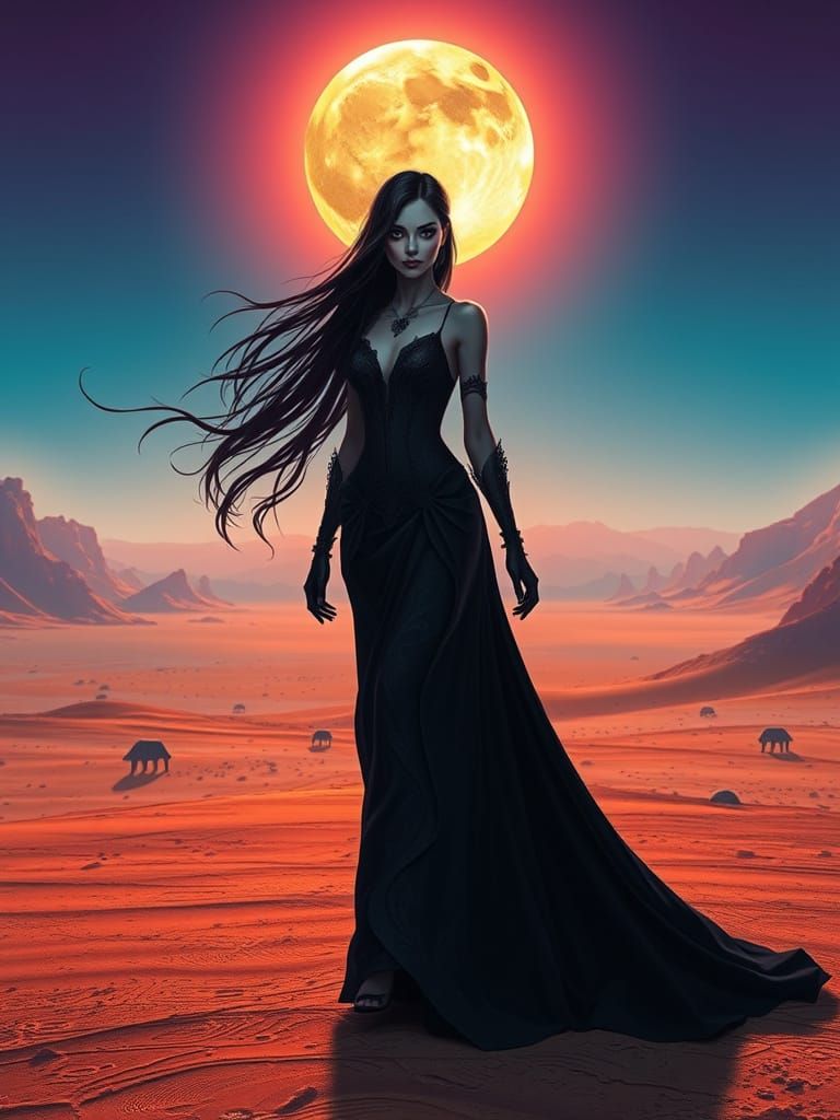 Ethereal Lady Death Strides Across Desert Landscape in Hyper...