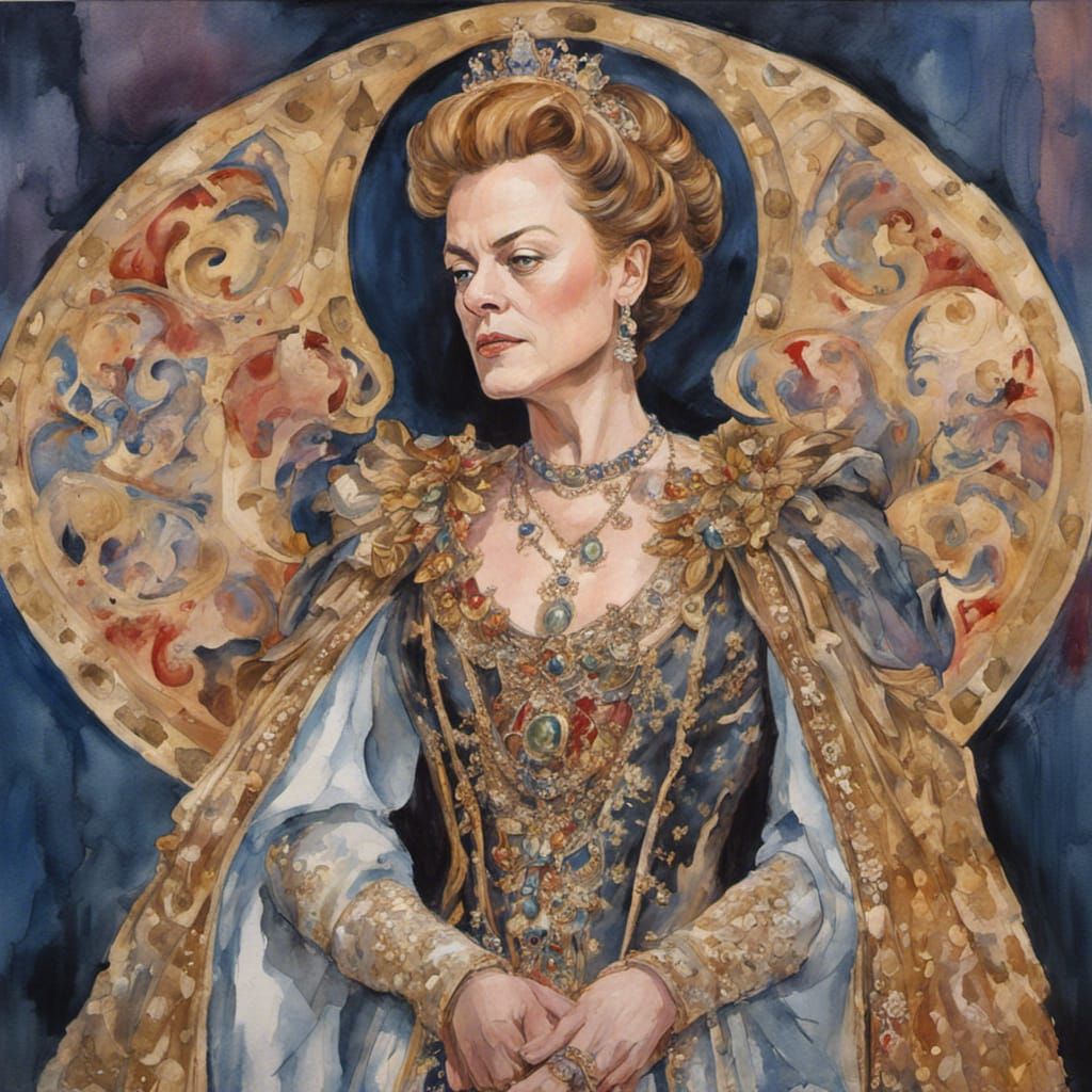 Eddie Izzard as Medieval Queen in Watercolor
