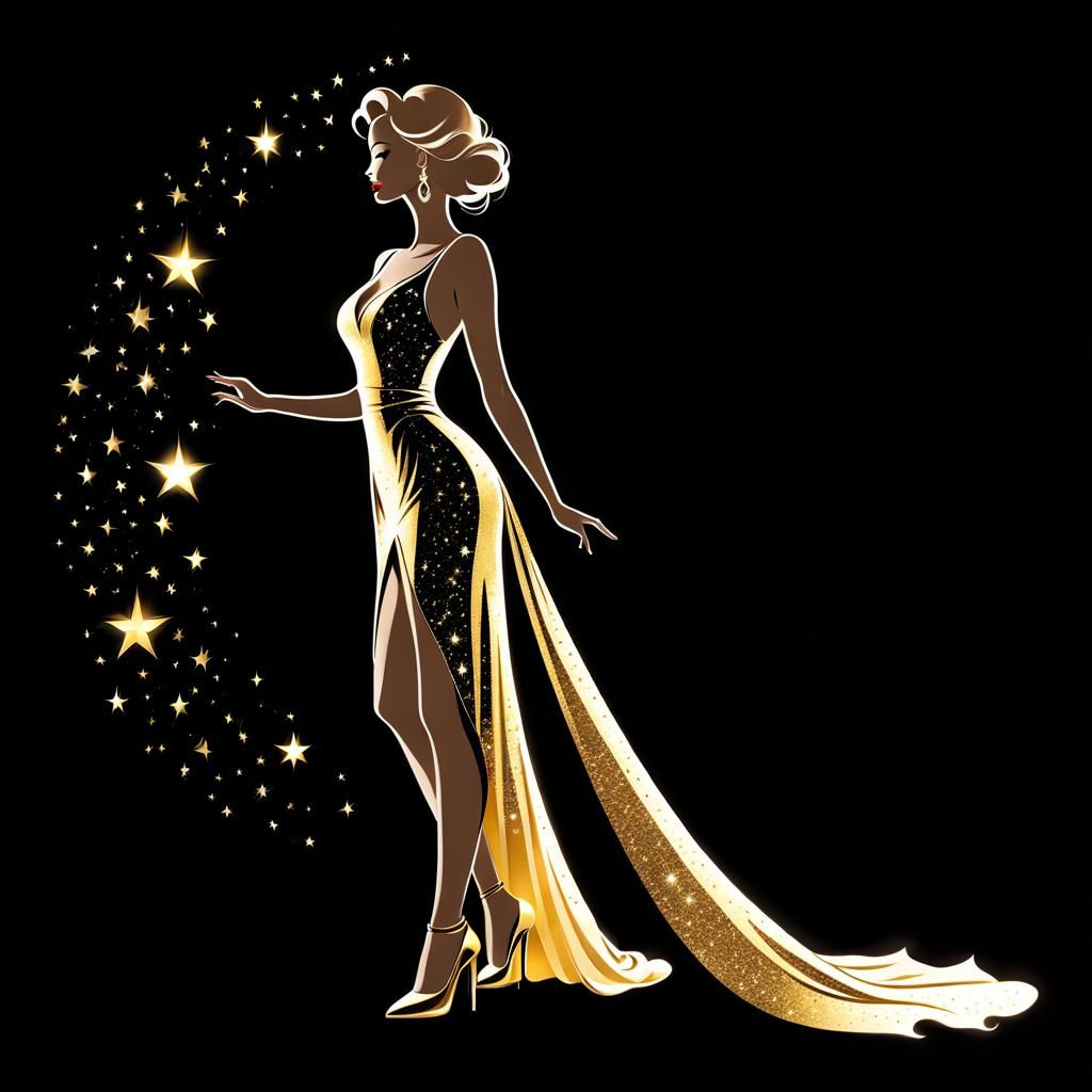 Glamorous Lady Radiates on Cosmic Black Background