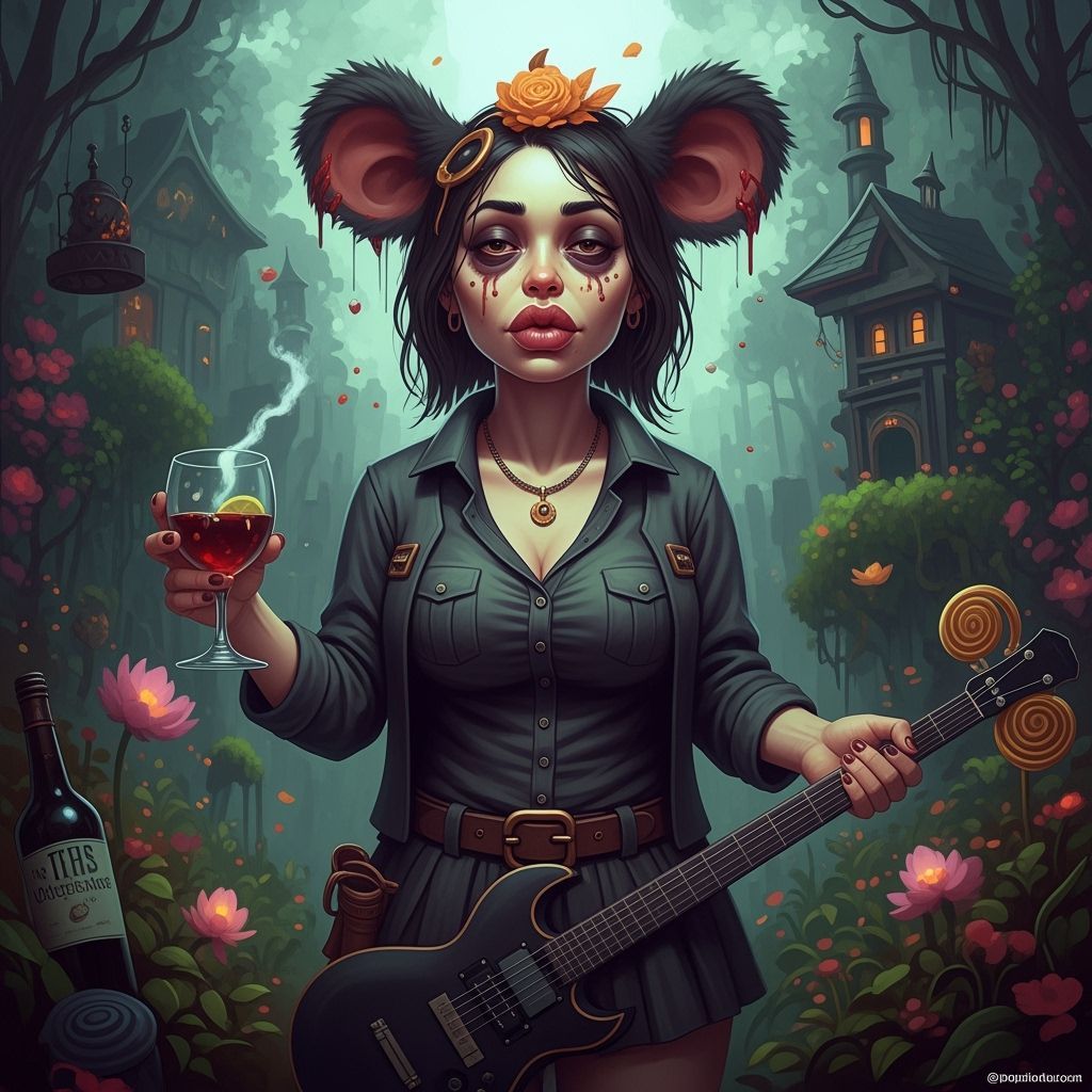 Drunken Woman in Lush Fantastical Environment