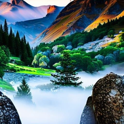 Surreal Misty Mountain Scene Captured with DSLR Precision