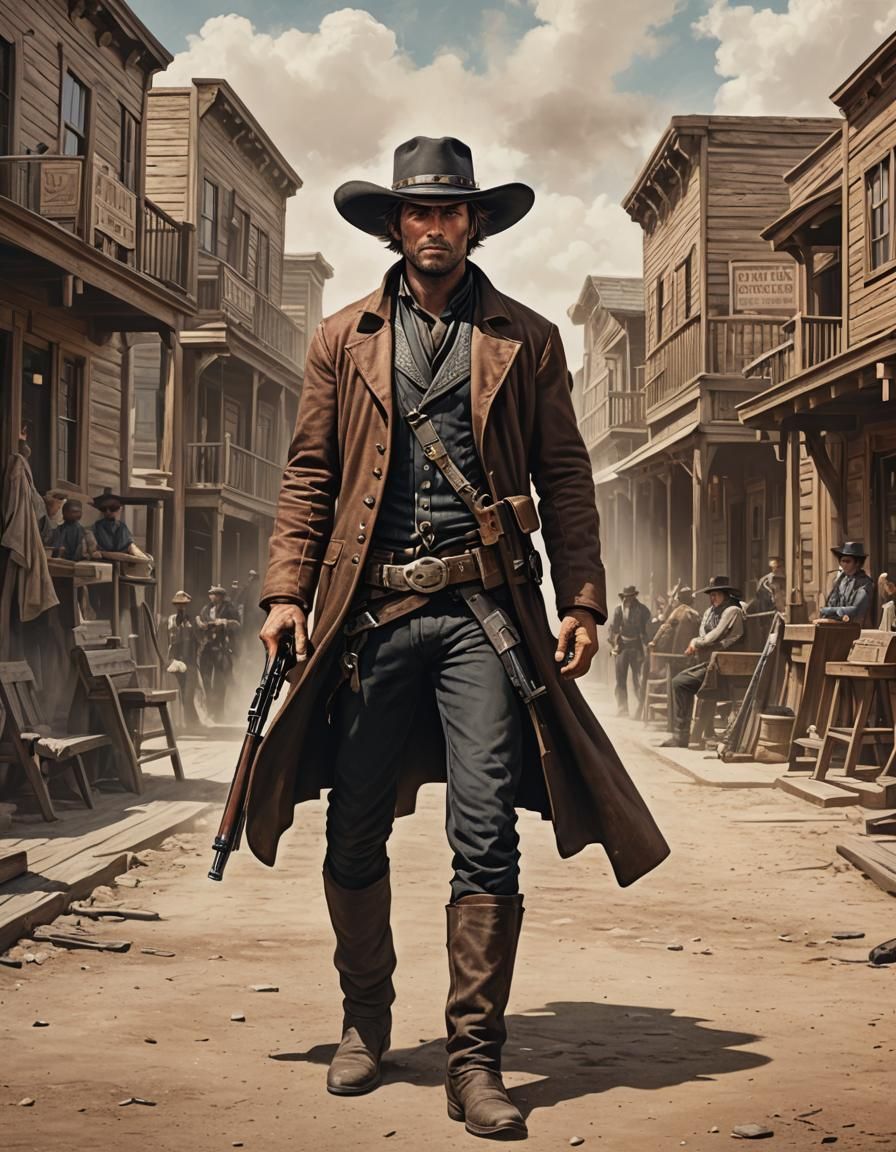 Gunslinger in Western Town Gunfight
