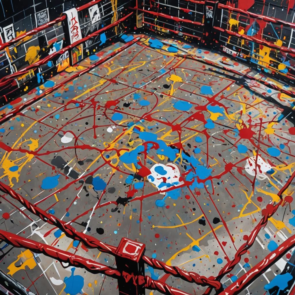 Urban Boxing Ring with Vibrant Graffiti Art Splatters