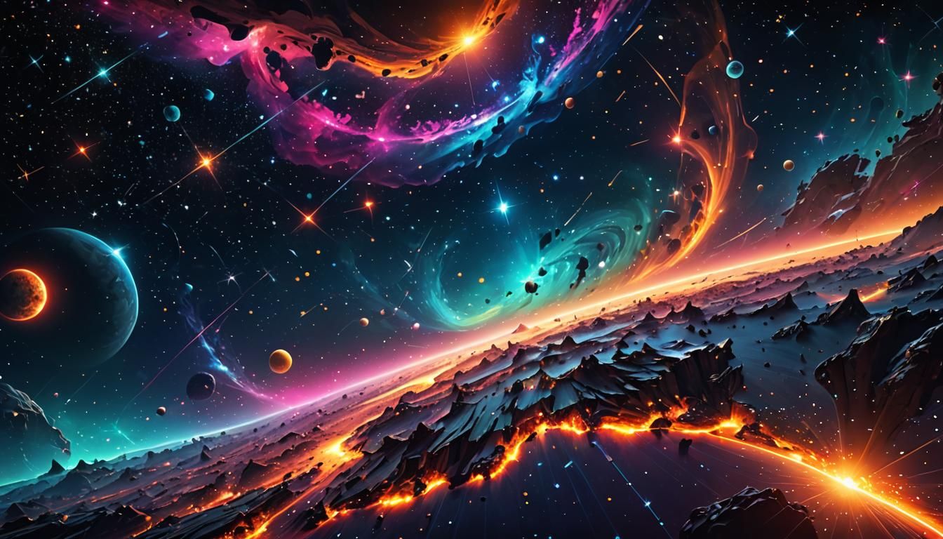 Cosmic Map in Vibrant Neon Colors