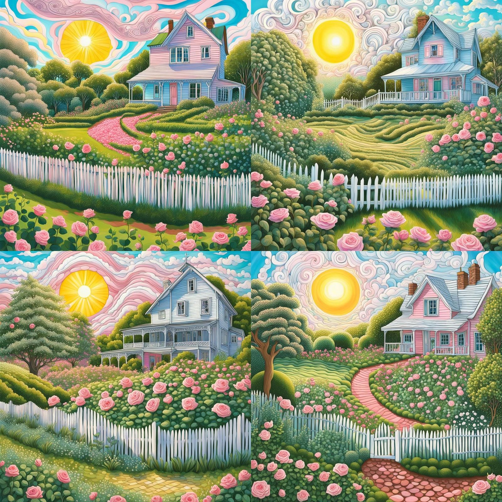 Surreal Pink Farmhouse Under Heavenly Sunbeams
