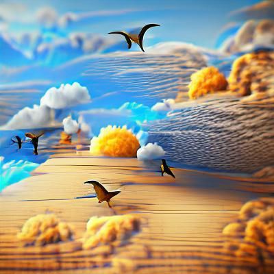 Seaside Sunset with Birds in Flight