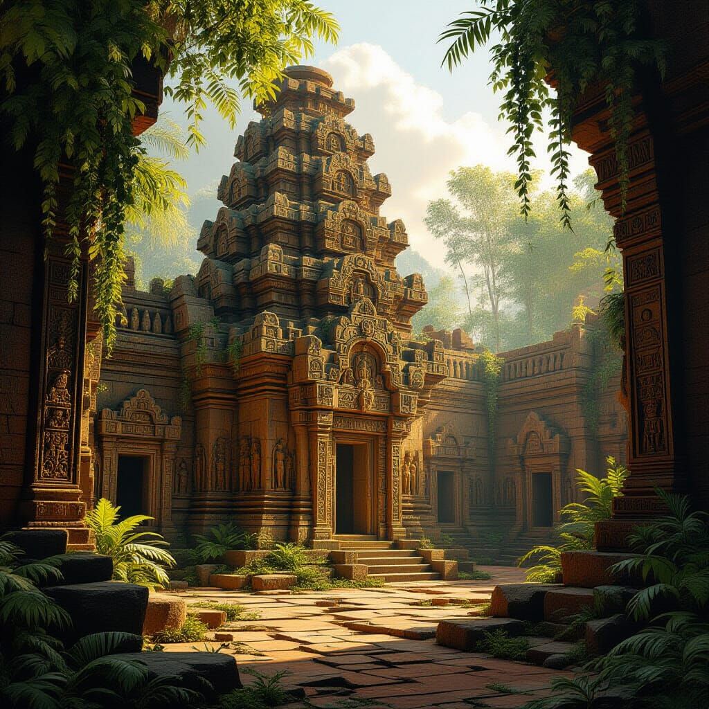 Mystical Ancient Temple Ziggurats with Golden Lighting