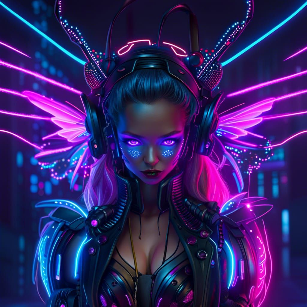 Cyberpunk Fairy in Neon Dreamscape