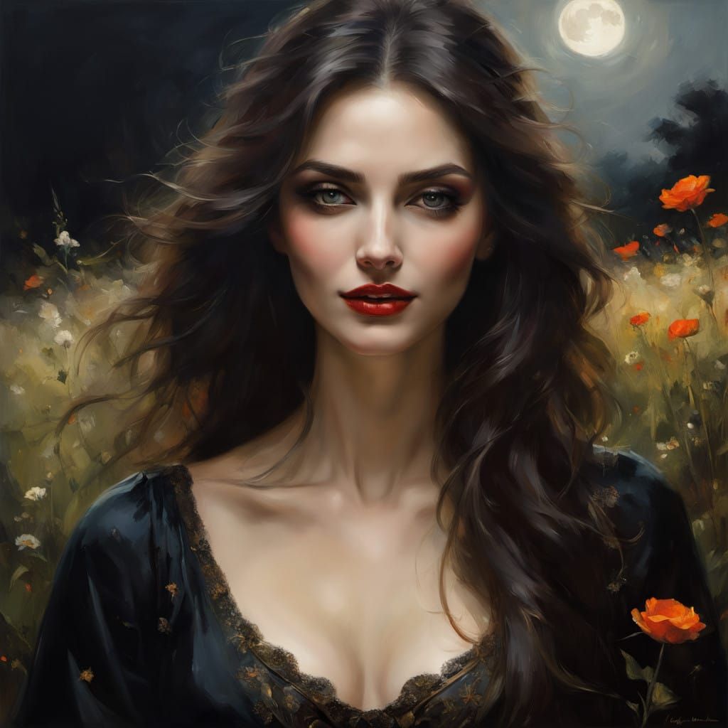Vampire in a Summer Meadow: A Hyper-Realistic Oil Portrait