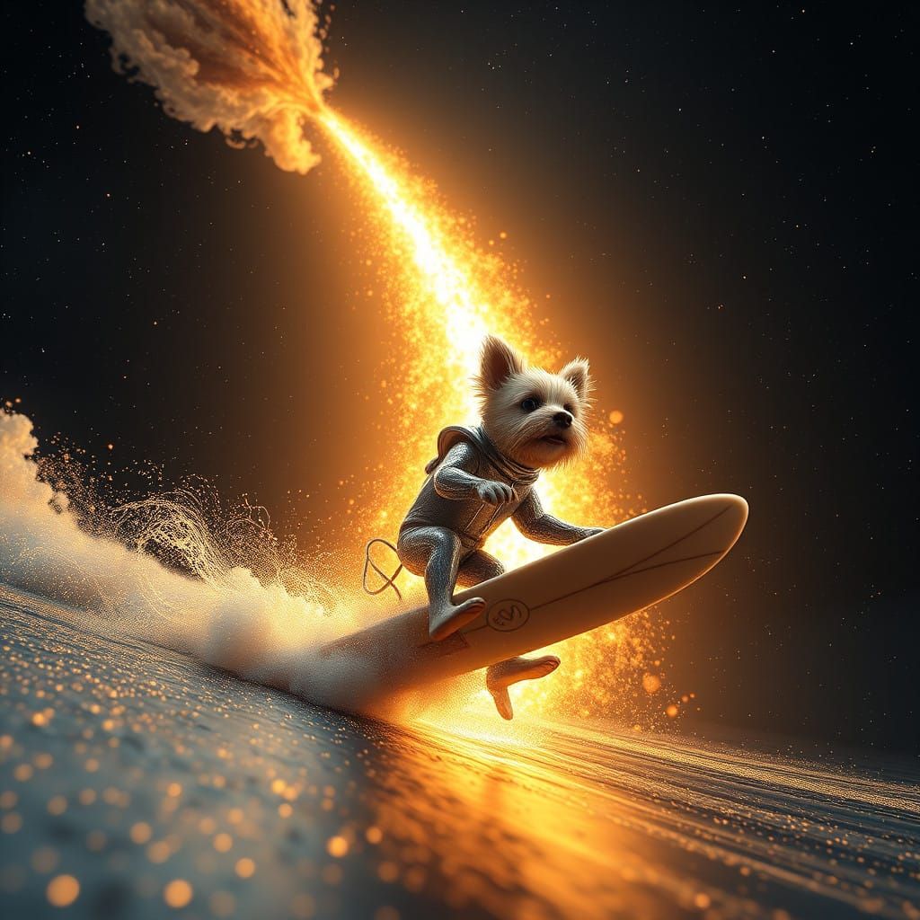 Kawaii Cosmic Surfer Duo Riding Golden Comet