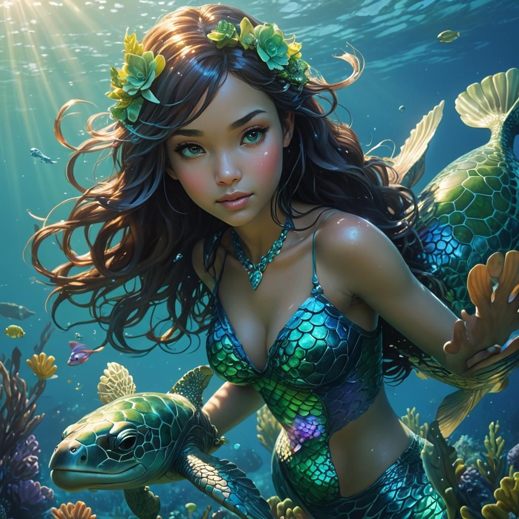 Vibrant Mermaid in Oceanic Wonderland