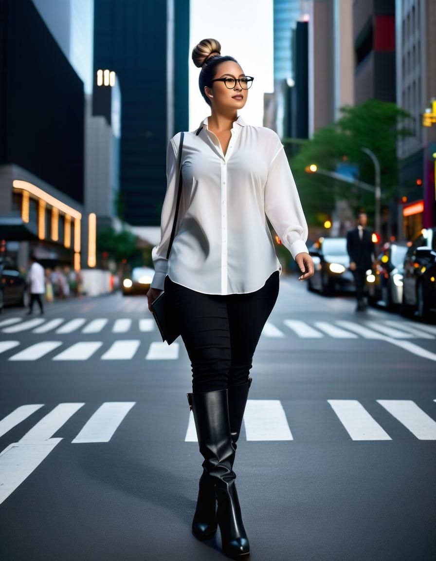 Sleek Businesswoman Strolls Through the City in Elegant Blac...