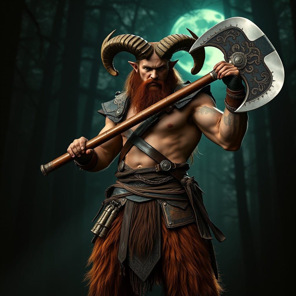 Heroic Satyr Barbarian in Earthy Leather Armor