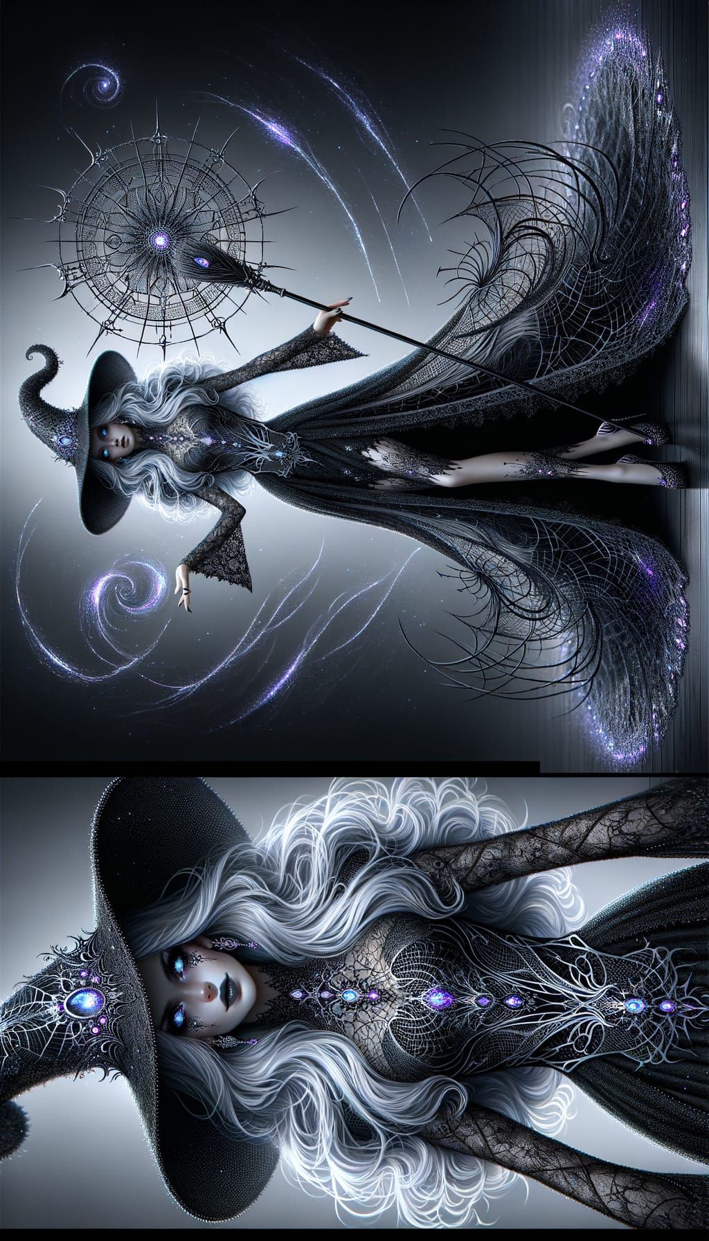 Gothic Witch in Lacy Black Gown Commands Attention