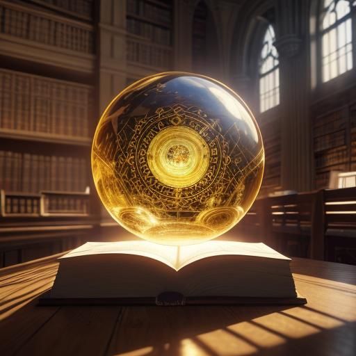 Golden Orb Illuminates an Epic Library Scene