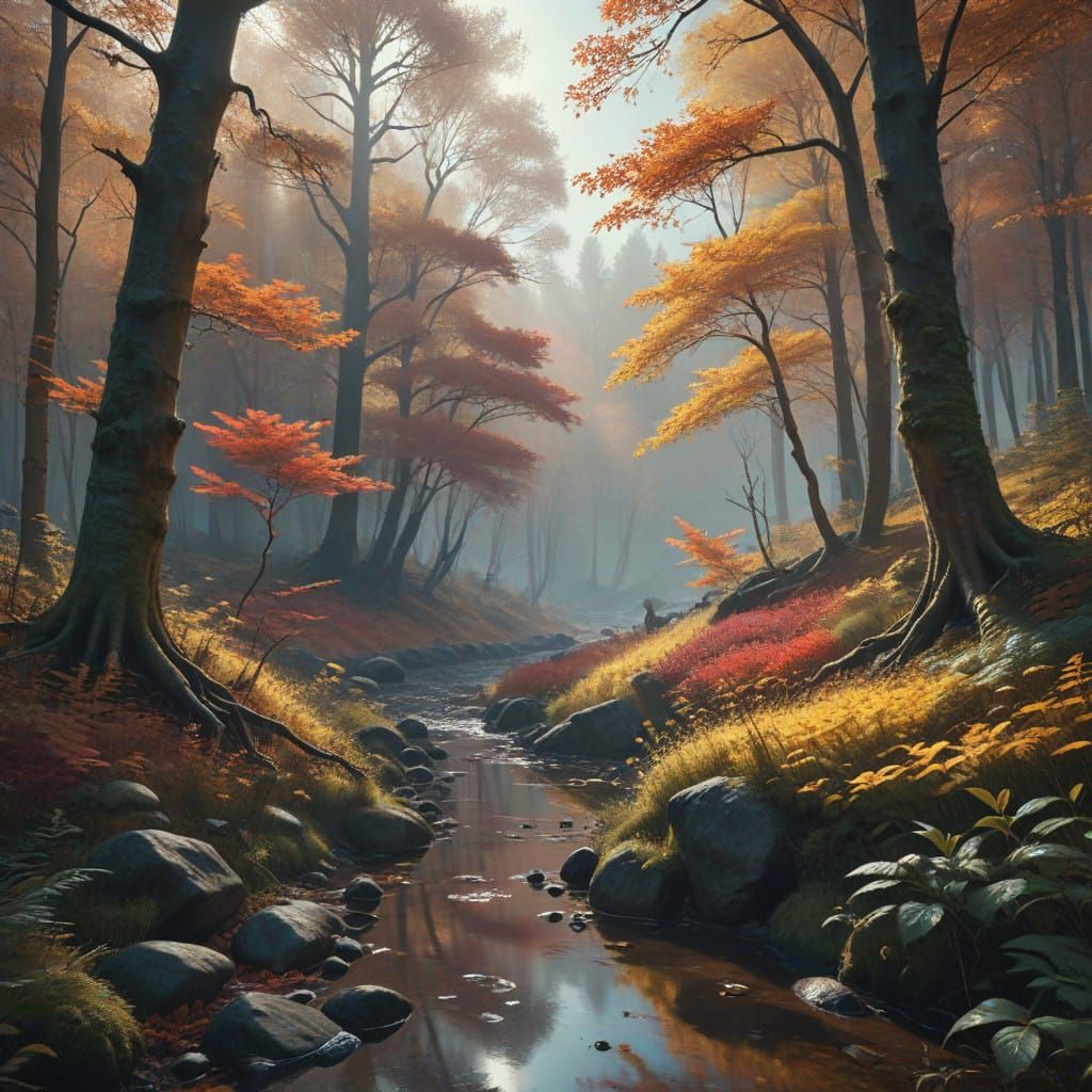 Autumn Forest Ablaze with Magic Realism