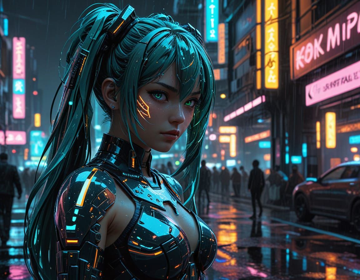 Hatsune Miku: Cyberpunk Hacker in Neon City