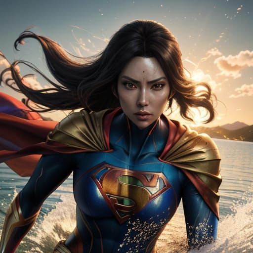Superwoman Runs on Lake: 3D Anime Art