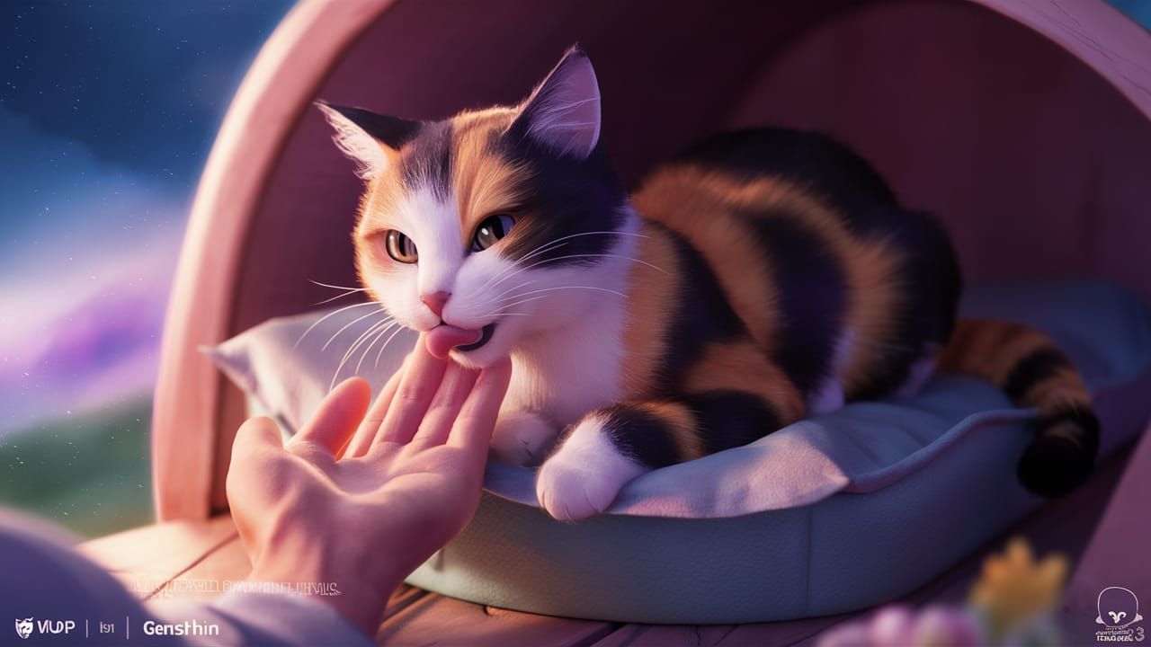 Anime-Style Cat Illustration with Glowing Fur and Starry Nig...