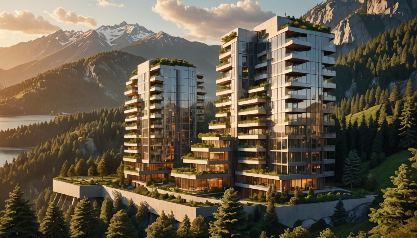 Hyperrealistic Futuristic Cityscape with Organic Forms