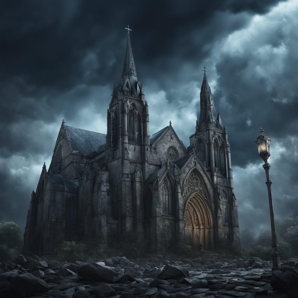 Gothic Church Under Turbulent Sky
