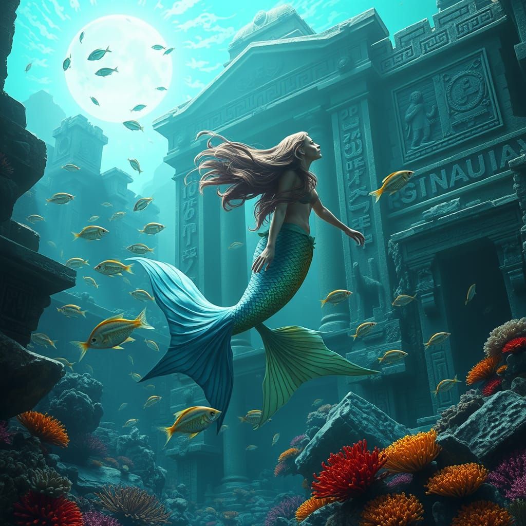 Mystical Mermaid Dives Through Ancient City Ruins