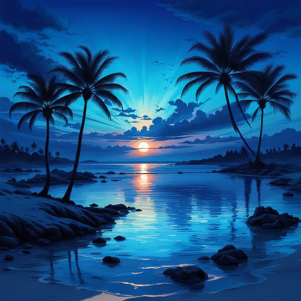 Surreal Blue Sunset with Endless Shades of Azure