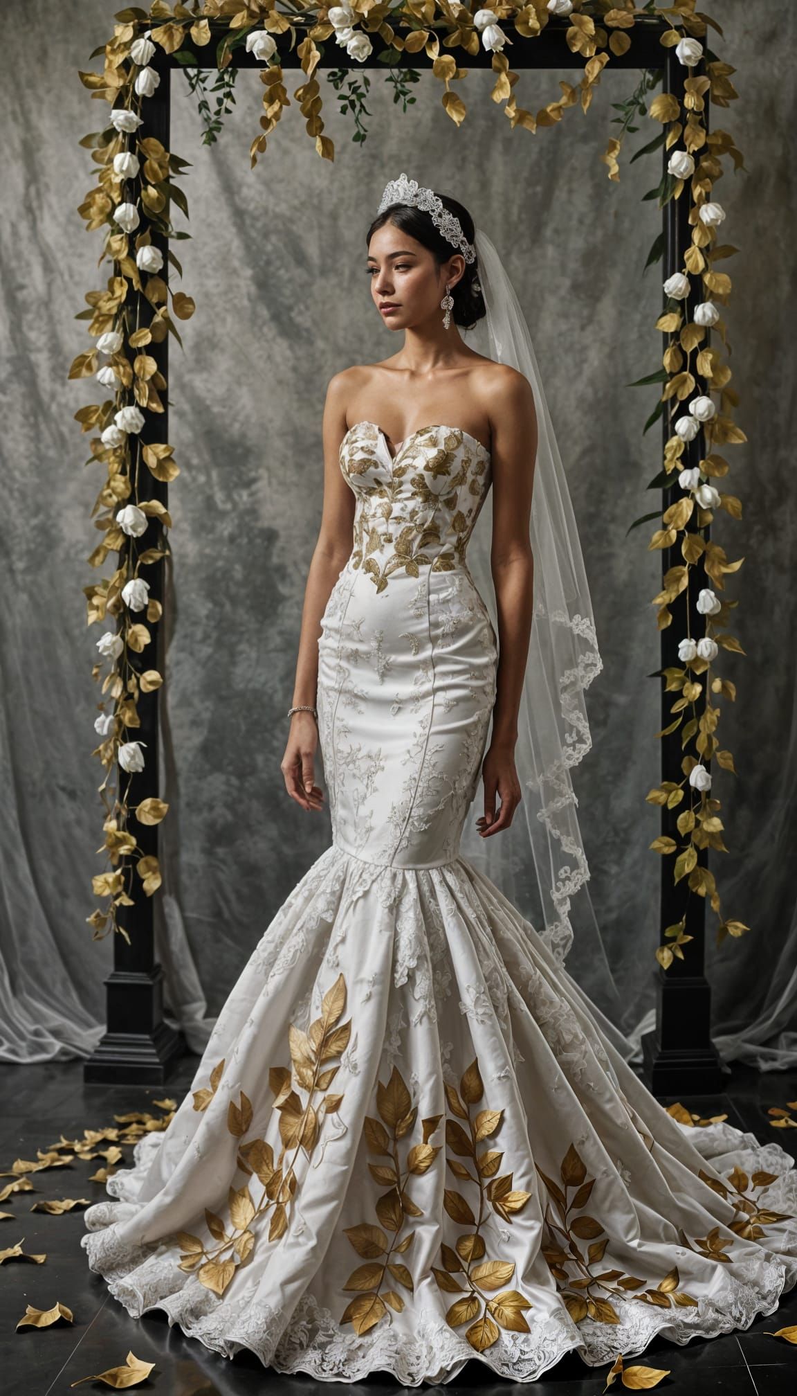Hyperrealistic Mexican Bride Wears Elegant Strapless Wedding...