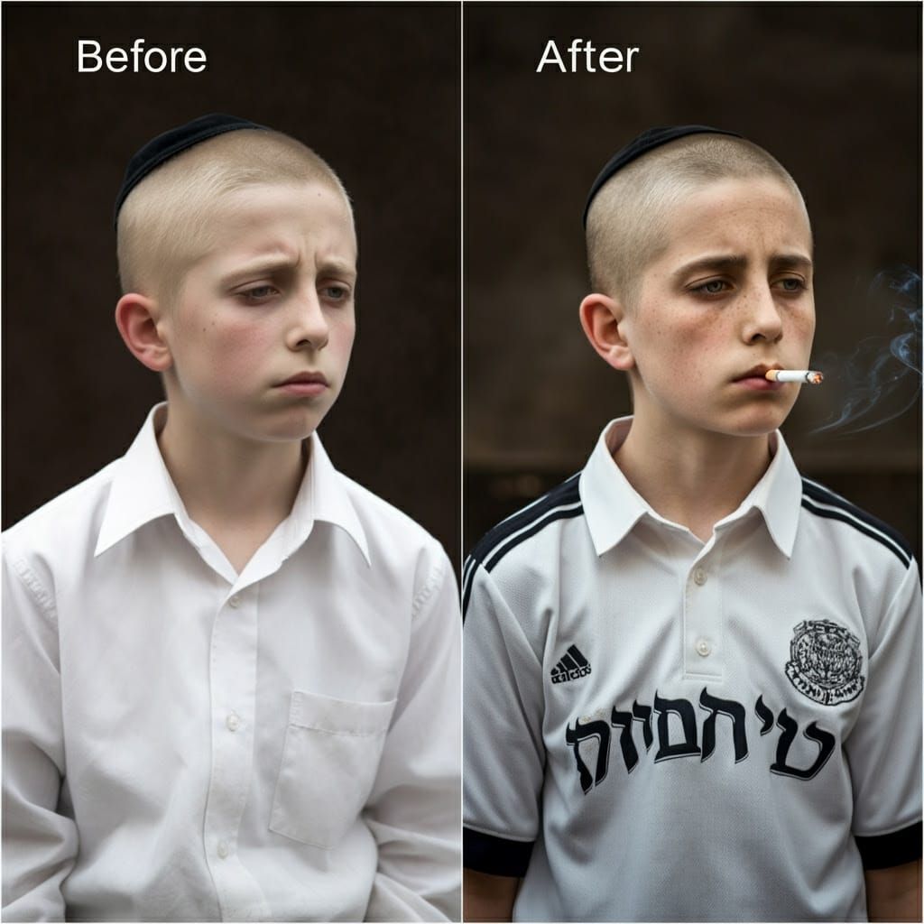 Hasidic Boy's Transformation from Traditional to Edgy Style