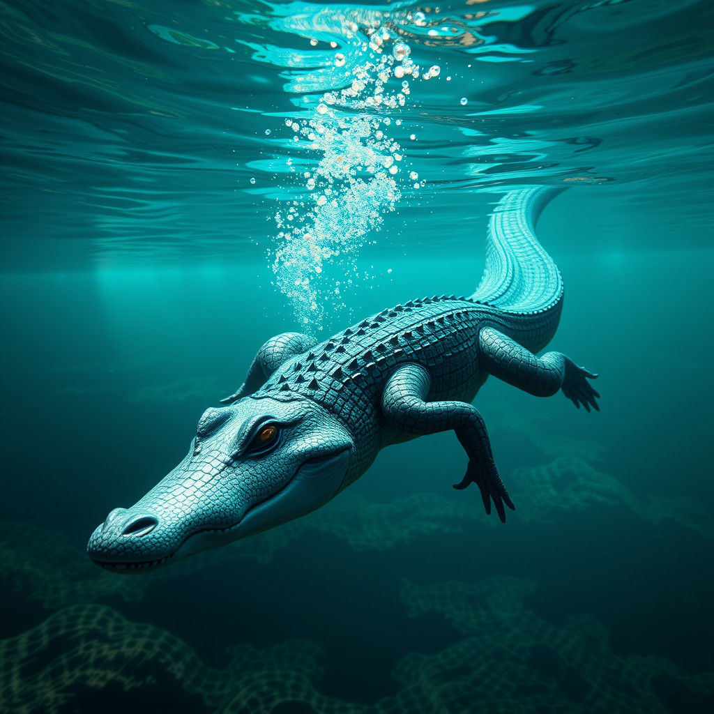 Alligator Goddess in Aquamarine Abyss