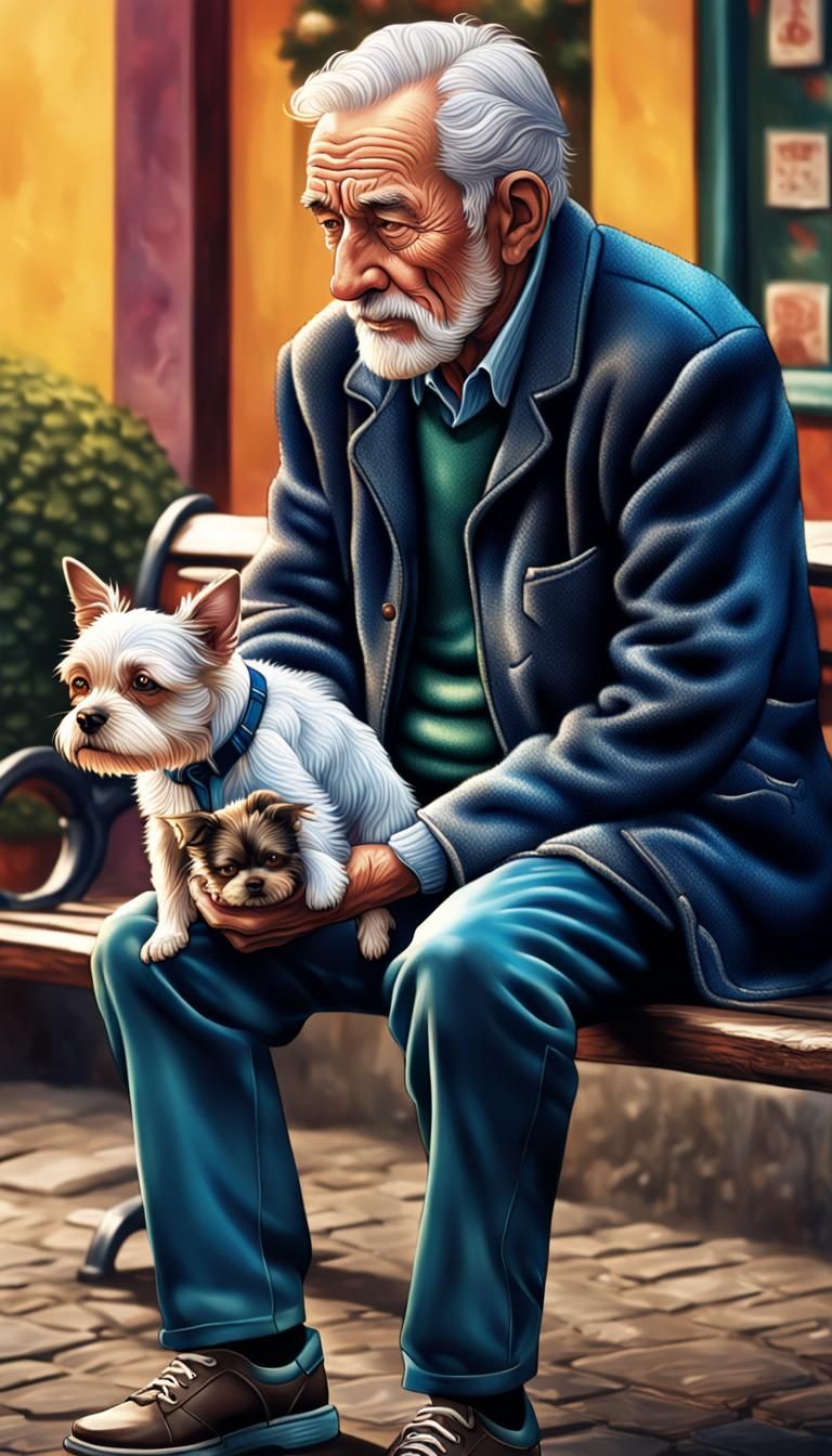 An Elderly Gentleman Shares a Moment with His Faithful Compa...