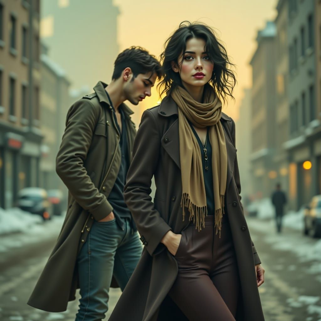 Young Woman Offers Shelter in a Desolate Cityscape