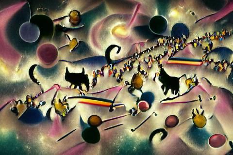 Cosmic Cats Descend in Vibrant Abstraction