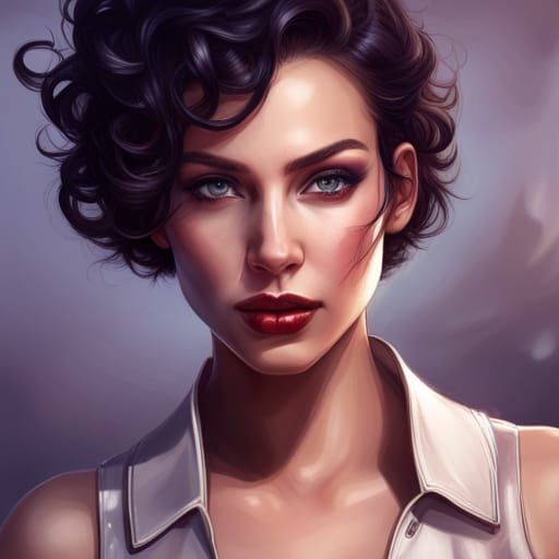 Hyperrealistic Pixie Cut Portrait in Triadic Colors