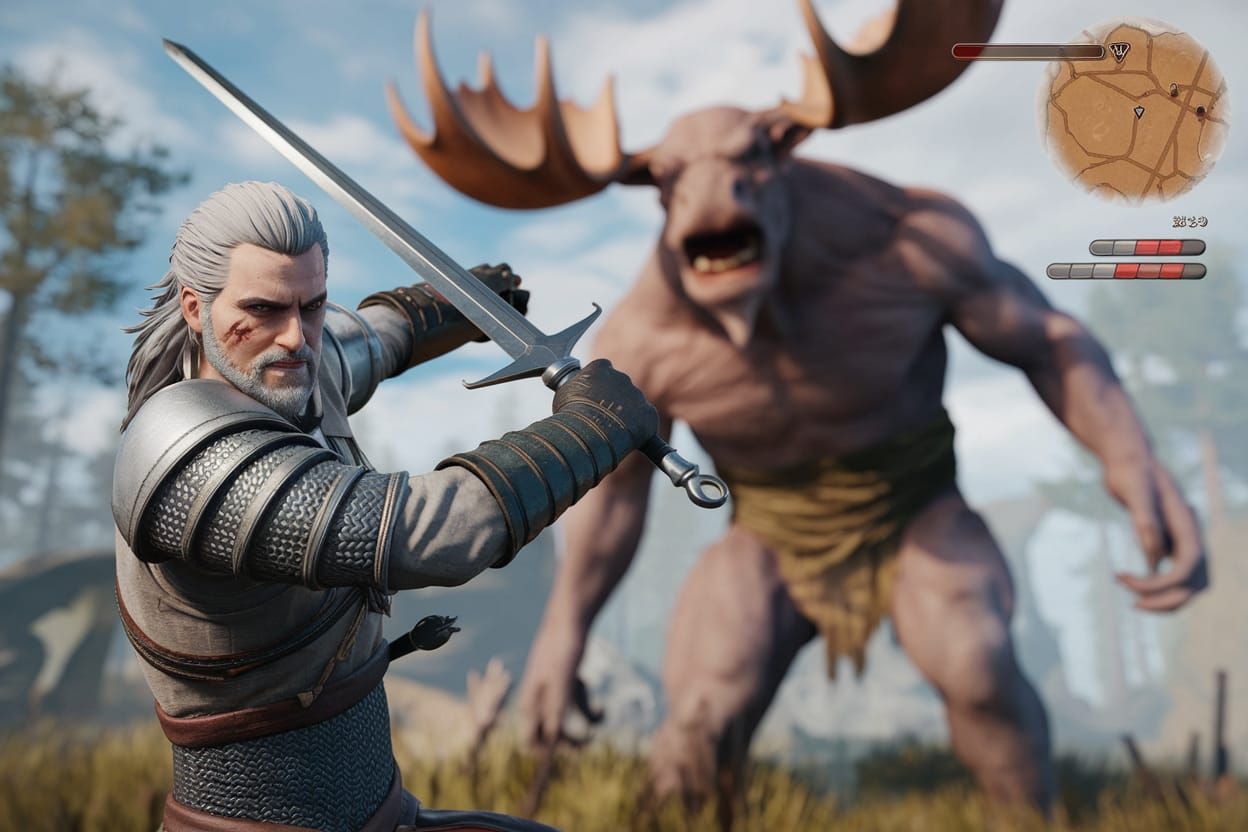 The Witcher Battles a Fiend in a Fantasy Swamp