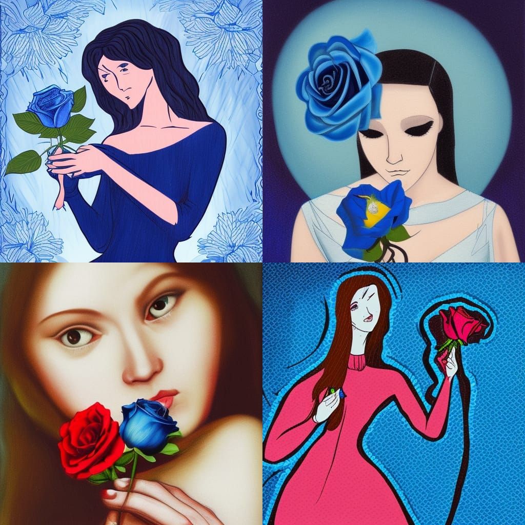 Trapped Girl Holding a Blue Rose